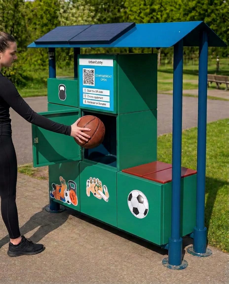 Echte UrbanCubby met geopende lockerdeuren en zichtbare deurbevestiging