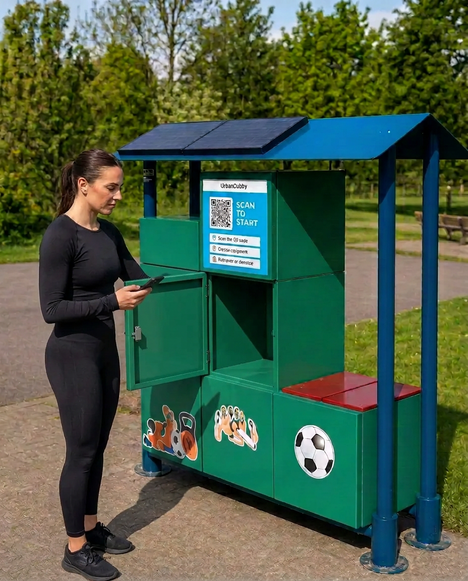 Dezelfde bezoekster brengt de basketbal terug in de UrbanCubby en sluit daarna de deur